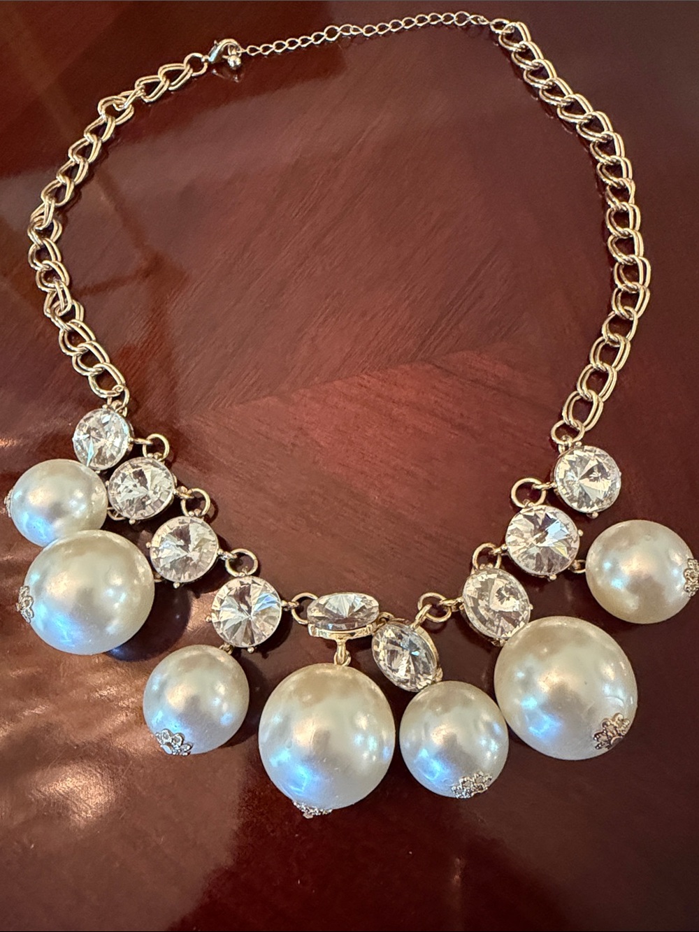 Gold-Tone Pearl & Crystal Statement Necklace - White Pearls